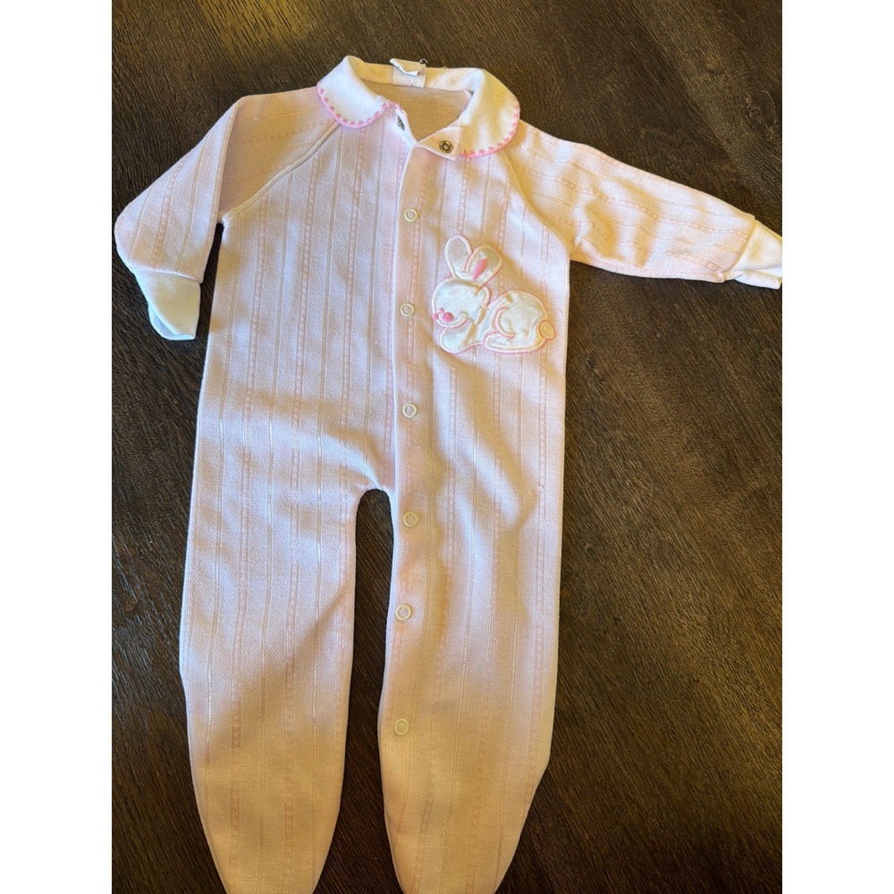 Vintage Teddy Bears Pink Bunny Footed Sleeper Snap Front Size Medium K5109 USA